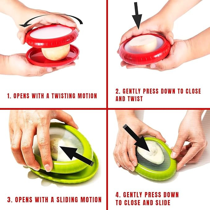 Avocado Saver Holder and Tomato Storage Set of 4 | Stainless Steel Onion Slicer - Reusable Containers for Fruits, Garlic, Lemons, Potatoes, and Vegetables - Ideal for Slicing and Keeping Fresh