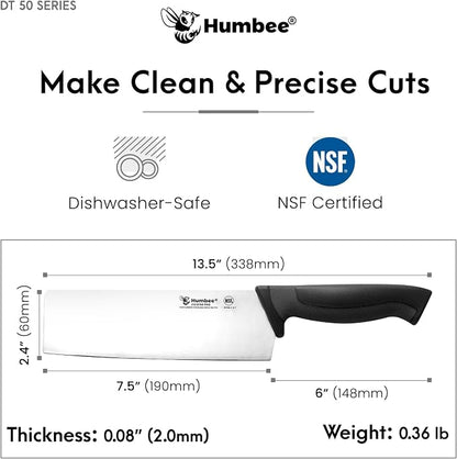 7.5-Inch Nakiri Knife, High Carbon Stainless Steel Hollow Grind Blade, Razor Sharp Edge, Ergonomic Non-Slip Handle, Cleaver Style, DT-50 Series, Black