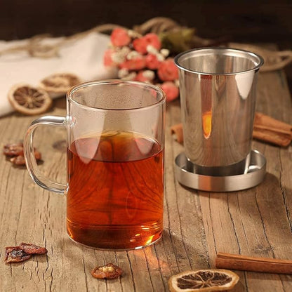 ecooe 16.9 OZ Borosilicate Glass Tea Mug Cup Glasses with Stainless Steel Infuser & Lid, Loose Leaf Tea Cup Clear Teacup 430mL(Use Capacity)