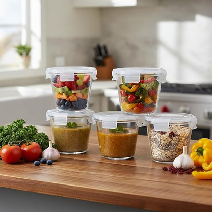 H.JSS WDJS 3Cup Round Glass Food Storage Containers with Airtight lids, 23oz Glass Meal Prep Containers, Heat-Resistant BPA-Free for Soup Leftover, Microwave, Dishwasher and Fridge Safe (white-4Pack)