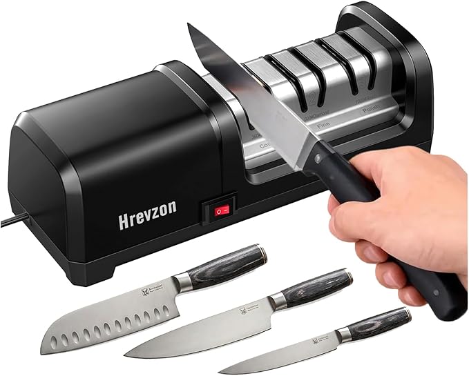 Knife Sharpener Electric for Kitchen Knives, with 100% Diamond Abrasives and Precision Angle Guides, 3-Stage Professional Automatic Quickly Sharpening/Polishing