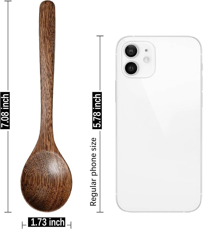 4 PCS Wooden Spoons for Eating, 7 inch Wooden Honey Spoons for Tea, Wood Teaspoons for Stirring Coffee, Padauk Wood Table Spoon for Cooking, Small Serving Spoon for Soup, Desserts & Cereal