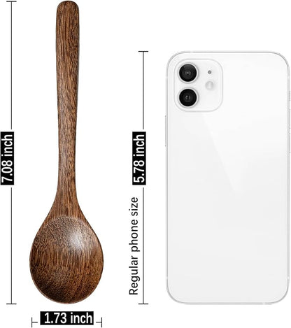 4 PCS Wooden Spoons for Eating, 7 inch Wooden Honey Spoons for Tea, Wood Teaspoons for Stirring Coffee, Padauk Wood Table Spoon for Cooking, Small Serving Spoon for Soup, Desserts & Cereal