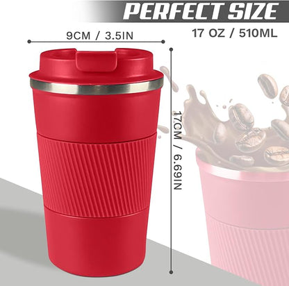 SPLMIFA Vacuum-Insulated Stainless Steel Travel Coffee Mug, Leak-Proof Reusable Coffee Cup with Lid - Keep Hot & Cold Drinks for Hours, Durable Insulated Tumbler for Men & Women(3rd-Red, 17OZ)