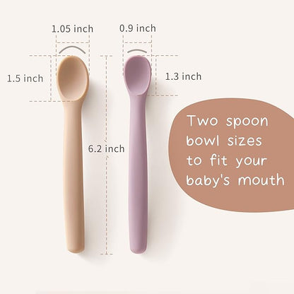 Moonkie Silicone Baby Spoons Set of 4, Toddler Spoons for Self Feeding 6 Months, Two Sizes Feeding Spoons for First Stage 4+ Months, Baby Utensils, Bendable, Chewproof & Boil-proof (Without Case)