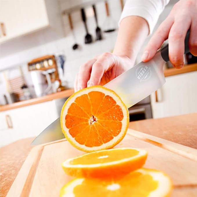Pro Chef Knife - 8 inch Professional Kitchen Sharp German High Carbon Stainless Steel for Cutting Slicing Chopping - Ergonomic Handle and Gift Hand Guard Finger Protector.
