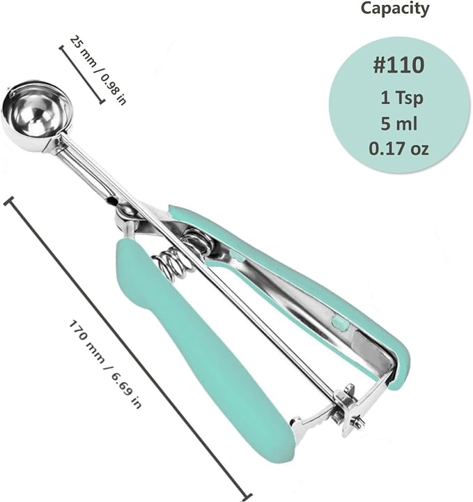 Cookie Scoop, 18/8 Stainless Steel Cookie Scooper, Mini Cookie Scoops for Baking, 1Tsp/5ml/ 0.17oz Tbsp Cookie Dough Scoop, Melon Scooper with Trigger Release, Cookie Scooper for Baking(Mint Green)