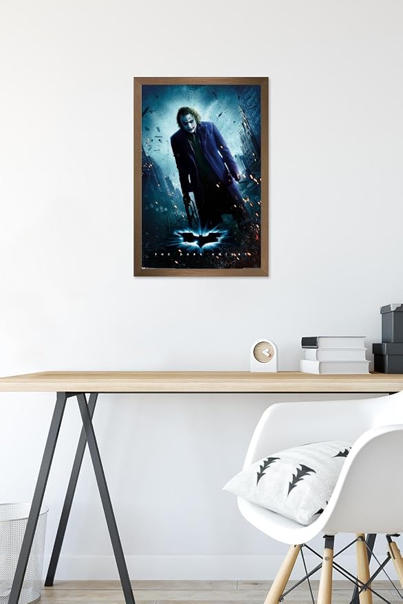 Trends International DC Comics Movie - The Dark Knight - The Joker - One Sheet Wall Poster, 14.725" x 22.375", Bronze Framed Version