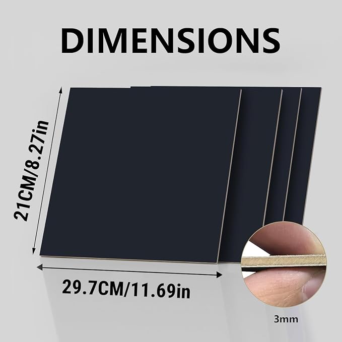 4 Pack Double-Sided Pre-Painted Colored Plywood Sheets, 11.7"x8.27"x1/8" (3mm) Laser-Friendly Craft Boards for Cutting & Engraving (Black)