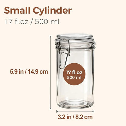 ComSaf 16oz Pint Jars with Airtight Lids (Set of 6), Cylindrical Glass Canisters for Sourdough Starter, Overnight Oats, & Pantry Organization, 500ml Hermetic Jars for Fermenting, Coffee & Spices