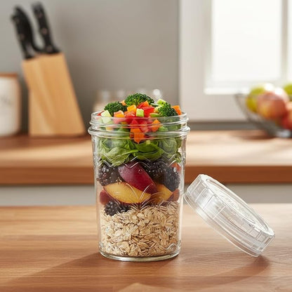 2-Pack 20oz Glass Jars with Lids, glass yogurt containers with lids, wide mouth mason jars, BPA free Food Storage Containers for Snacks, Yogurt, Salad, Meal Prep, Jar Déco (White)