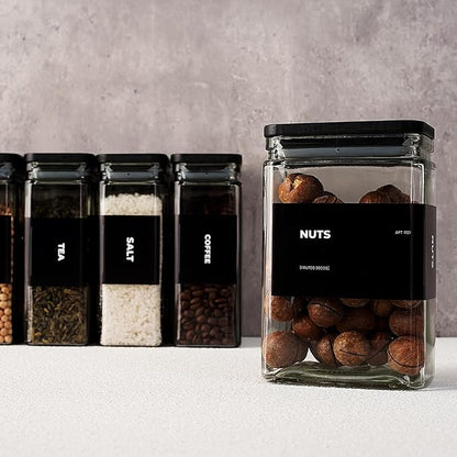 APT 1101 Glass Storage Jars with Bamboo Lid, glass canisters with airtight lids, Clear jars with lids for Spice, Cookie, Candy, Tea, Coffee Bean and Rice (Black, 26 oz, Set of 6)