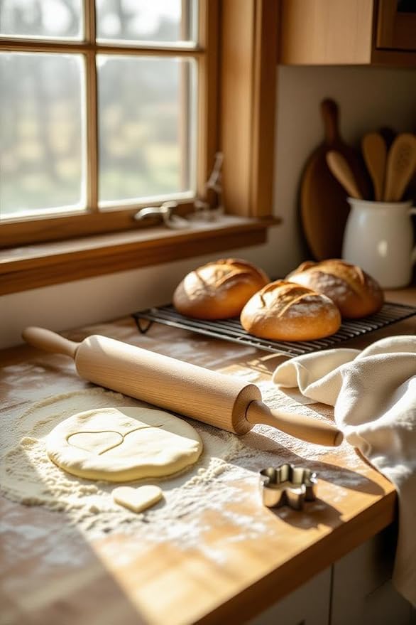 Rolling Pin for Baking Pizza Dough Non-Stick Dough Roller with Handles 18 Inches Long Baking Rolling Pin for Pizza, Fondant, Crust, Cookie & More