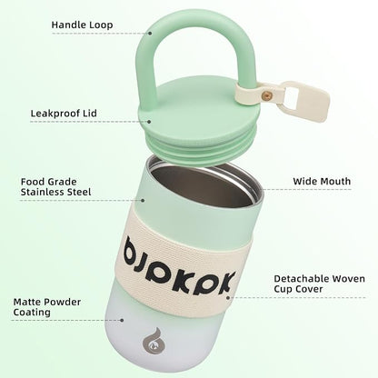 BJPKPK 13oz Insulated Stainless Steel Loop Tumbler With Lid And Handle Travel Coffee Mug Thermal Cup,Green Fog