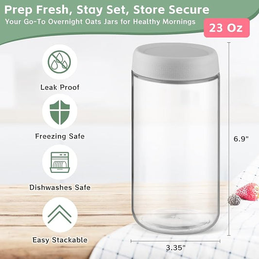 2 Pack Glass Overnight Oats Containers with Lids,Stackable Wide Mouth Mason Glass Jars with Airtight Seal Lids,Food Storage Jars for Meal Prep,Yogurt Parfaits,Meal Prep,Pudding,Spices (25 Oz)