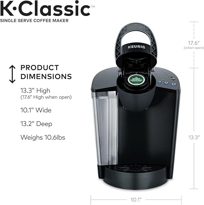 Keurig K-Classic Single Serve K-Cup Pod Coffee Maker, with 3 Brew Sizes, 48oz Removable Reservoir, Black (Renewed)