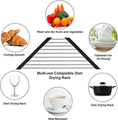 Triangle Dish Drying Rack Multipurpose Roll-up Drying Rack for Sink Corner Stainless Steel Over The Sink Corner Dish Drainer Mat for Kitchen (Grey)