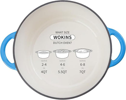 Enameled Cast Iron Dutch Oven - 4QT Pot with Lid,Oven Safe to 500°F,Heavy-Duty Cookware for Sourdough Bread Baking,Braising,Stews,Roasting Blue