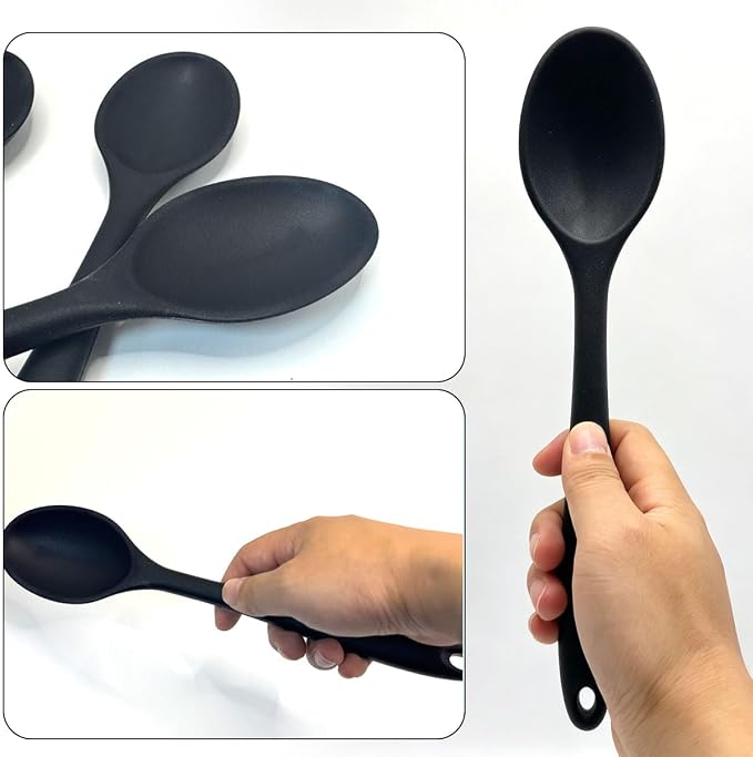 4 Pcs 10.8 Inch Large Silicone Spoons for cooking,Contain 2 Pcs Slotted Spoons Heat Resistant Spoons, Mixing Spoons for Kitchen Cooking Baking Stirring Mixing Tools