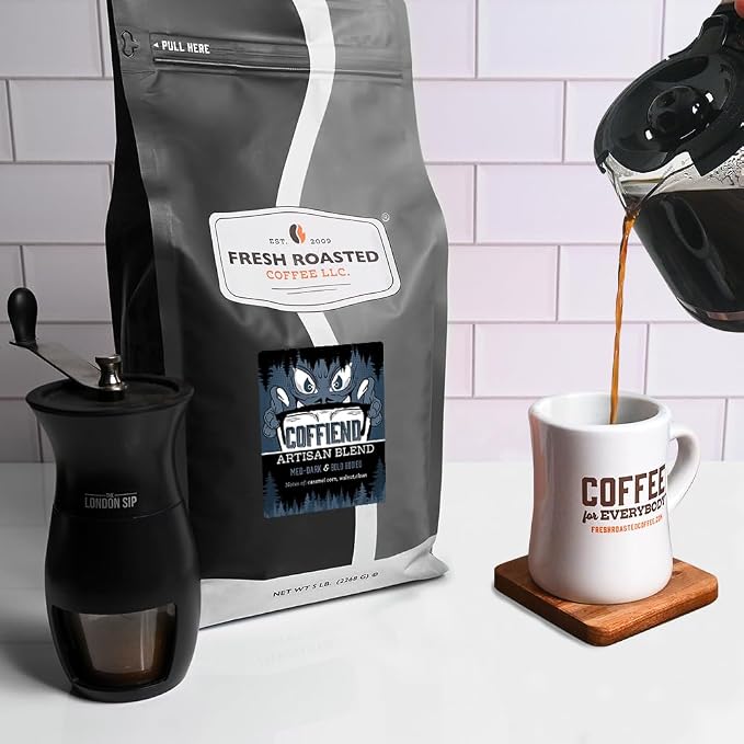 Fresh Roasted Coffee, Coffiend Whole Bean Coffee, Med-Dark Roast, Kosher, 5 lb (80 oz)