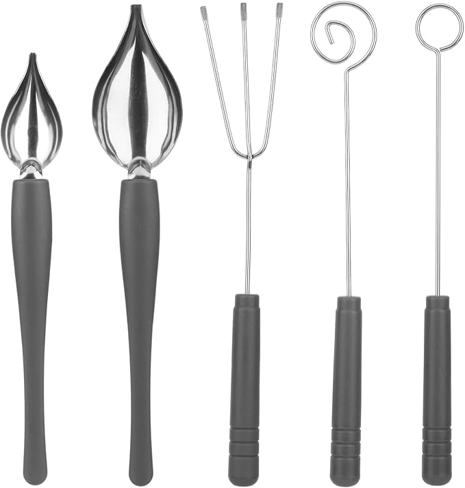 5Pcs Chocolate Dipping Tool Set,Stainless Steel Art Pencil Drizzle Spoons,Candy Making Kit,Decoration Spoons Set,Candy Making Supplies for Decor Plates Cake Coffee
