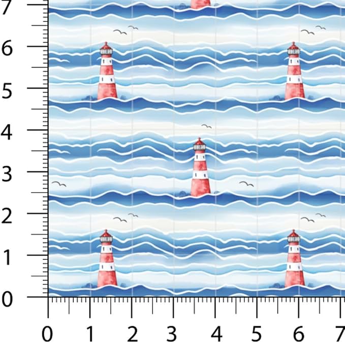 Nautical Patchwork Fabric Panel 100x155 cm – 100% Cotton Satin, 6 Coordinated Marine Prints on One Continuous Sheet for Quilting, Sewing & DIY Crafts (Maritime Style, 6pcs 50x50cm)