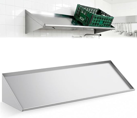 63" x 22.5" Stainless Steel Wall Mounted Dish Drying Slanted Rack with Drain Outlet for Peg Dish Rack Commercial Shelves Metal Shelving for Kitchen Bar Restaurant