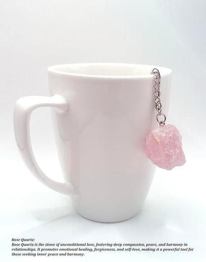 Crystal Tea Infuser, Raw Amethyst Rose Quartz Green Aventurine Tiger Eye Red Agate Tea Strainer, Tea Steeper Gemstone Gift for Tea Lovers, LuckLoves (Rose Quartz)