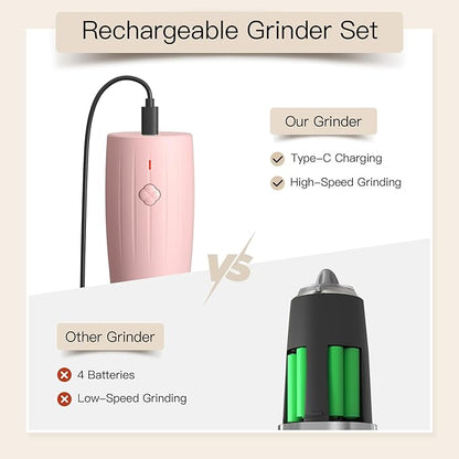 Ultrean Electric Salt and Pepper Grinder Set, USB-C Rechargeable, Salt and Pepper Shakers Spice Mill with 6 Adjustable Coarseness LED Light Larger Capacity, Kitchen Gadget, Gift for Women Mom, Pink