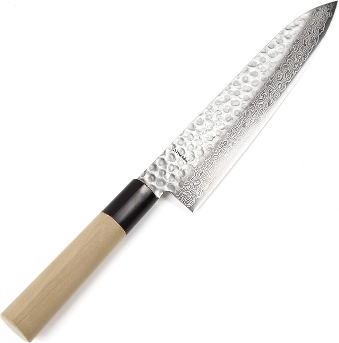 Japanese Chef Knife Hammered Damascus VG-10 46 Layer D-Shape Magnolia Wood Handle, Gyuto 9.5-inch (240mm)
