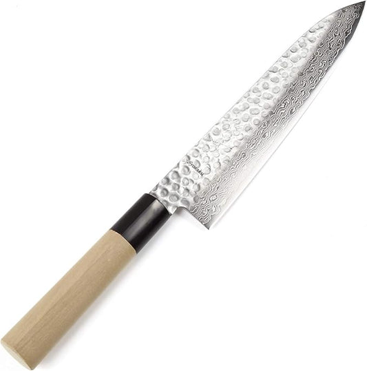 Japanese Chef Knife Hammered Damascus VG-10 46 Layer D-Shape Magnolia Wood Handle, Gyuto 9.5-inch (240mm)
