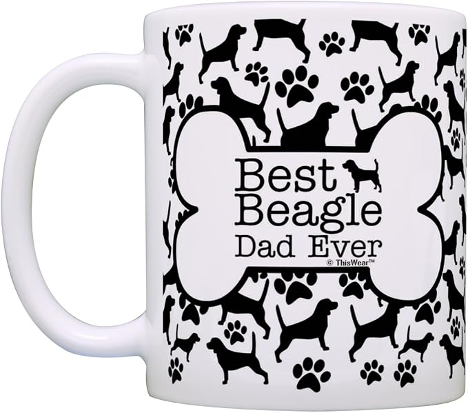 ThisWear Best Beagle Mom Dad Ever Bundle Paws Dogs 2 Pack Gift Coffee Mugs Tea Cups Bone Pattern
