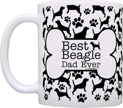 ThisWear Best Beagle Mom Dad Ever Bundle Paws Dogs 2 Pack Gift Coffee Mugs Tea Cups Bone Pattern