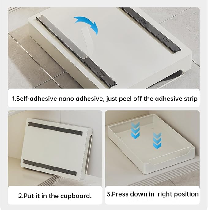 Pull Out Cabinet Organizer, Slide Out Pantry Shelves with Nylon Adhesive, Heavy Duty Sliding Drawer Pantry Shelf for Pantry Kitchen Home Bathroom Under Sink
