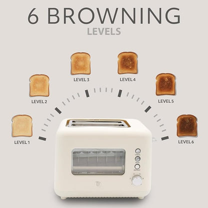 WILLOW Eco Series 2 Slice Toaster with Clear-View Window, 6 Shade Settings, 900W Retro Toaster with Extra Wide Slots, Bagel, Cancel, & Defrost Buttons, Toasters 2 Slice w Crumb Tray for Easy Cleanups