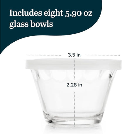 Libbey Baker’s Basics 8-Piece Cupcake Party Glass Baking Dish Set with Lids, Round Small Glass Bowls, Prep Bowls for Cupcakes, Mini Pot Pies, and More