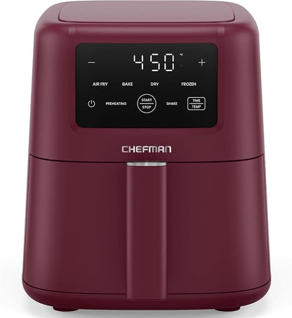 Chefman Air Fryer – 4-in-1 Slim 3.5 QT Airfryer, Air Fry, Bake, Dehydrate, Frozen, 450°F Max Temp for Extra Crispy Results in Minutes, Nonstick Ceramic Coating, Dishwasher-Safe Accessories - Red