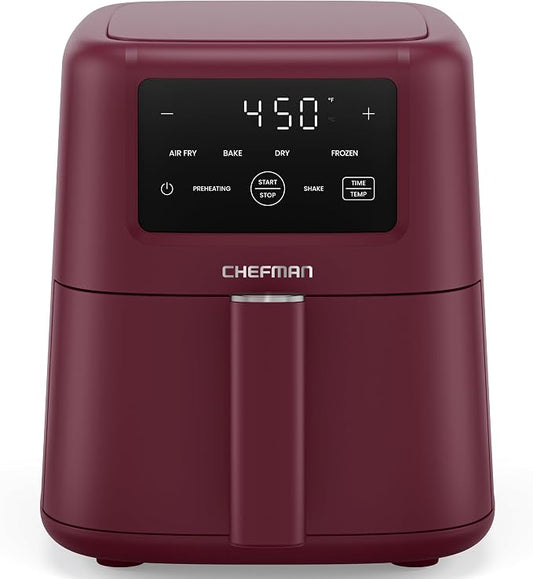 Chefman Air Fryer – 4-in-1 Slim 3.5 QT Airfryer, Air Fry, Bake, Dehydrate, Frozen, 450°F Max Temp for Extra Crispy Results in Minutes, Nonstick Ceramic Coating, Dishwasher-Safe Accessories - Red