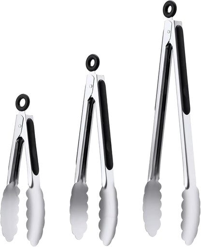 Stainless Steel Tongs Set, Food Grade Stainless Steel Kitchen Tongs, Heat Resistant 600 Degrees, for Cooking, BBQ Barbecue, Grilling, Buffet, Serving (7"+9"+12")