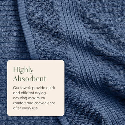 Springtree Home 100% Cotton Hand Towel Set | 6-Pack | Textured | Navy