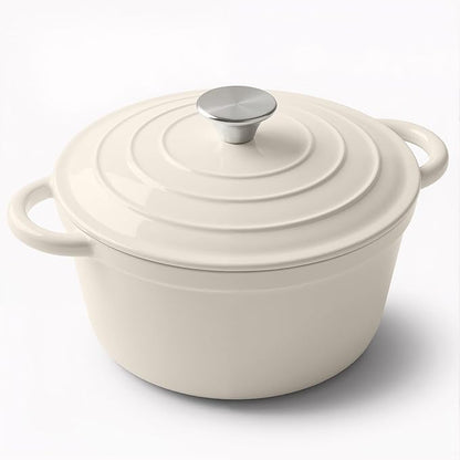 Miereirl 4.5 Quart Enameled Dutch Oven Pot with Lid, Cast Iron Dutch Oven with Dual Handles for Bread Baking, Cooking, Non-stick Enamel Coated Cookware (Beige)