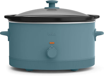 bella 6.0 Qt Manual Slow Cooker, Ceramic Nonstick Coating, 3 Temperature Settings, Dishwasher Safe Stoneware Pot and Tempered Glass Lid, Cool Touch Handles & Tangle Free Cord Wrap, Surf