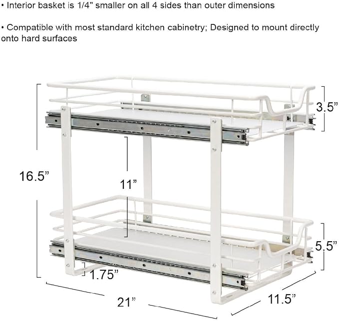 Household Essentials White Powder-Coated Steel Dual-Tier Slide Organizer with Plastic Accents