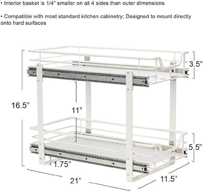 Household Essentials White Powder-Coated Steel Dual-Tier Slide Organizer with Plastic Accents