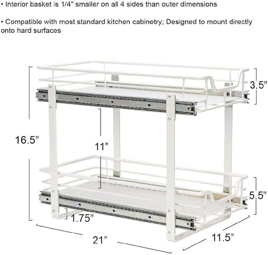 Household Essentials White Powder-Coated Steel Dual-Tier Slide Organizer with Plastic Accents
