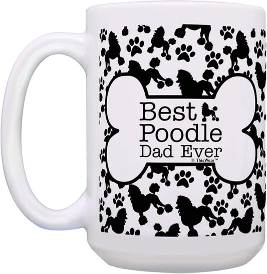 ThisWear Best Poodle Dad and Mom Ever Mug Set Bone and Paw Print Pattern 2 Pack 15-oz Cups 15oz Mugs
