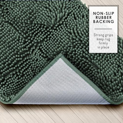 Hearth & Harbor Bathroom Rugs, Chenille Bath Mat - Machine Washable Bath Mats for Bathroom Non-Slip Backing Rubber, Quick Dry Mat - Hunter Green Bath Rug, 17x24-26x44-20x24