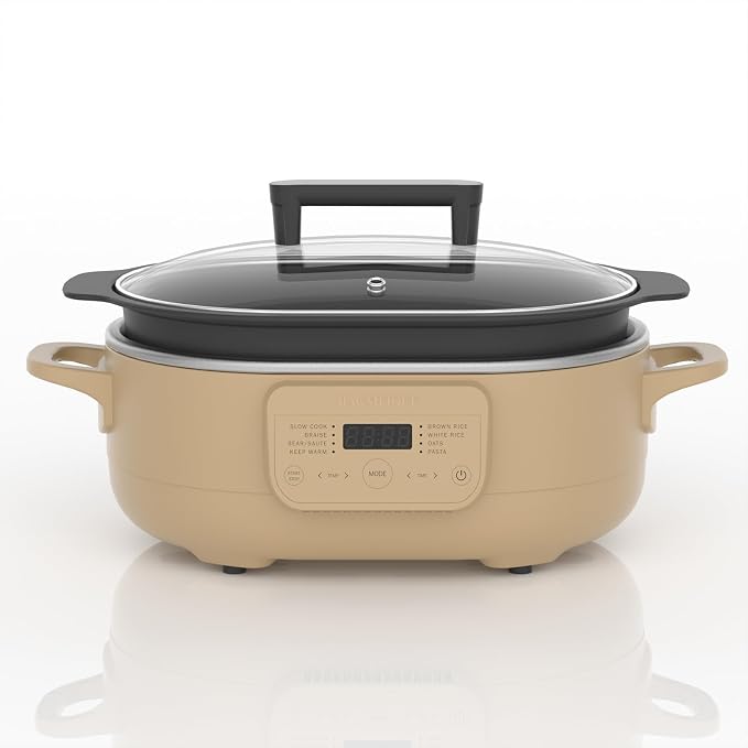 6 Quart Multi-Cooker, with 8-in-1 Casserole Programmable Slow Cooker, Dutch Oven, Pasta, Nonstick, Oven Safe Pot to 500°F Brown Sugar