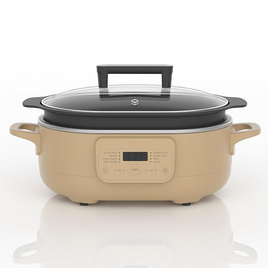 6 Quart Multi-Cooker, with 8-in-1 Casserole Programmable Slow Cooker, Dutch Oven, Pasta, Nonstick, Oven Safe Pot to 500°F Brown Sugar