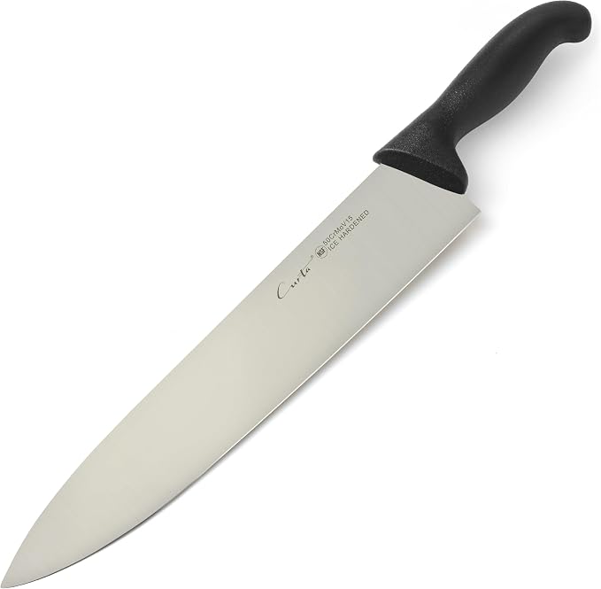 CURTA 12-inch Commercial-Grade Chef's Knife, NSF Listed, Ergonomic, Non-slip Black Handle, High Carbon 420 Stainless Steel Forged Blade Straight Edge, Dishwasher Safe, Rust Proof